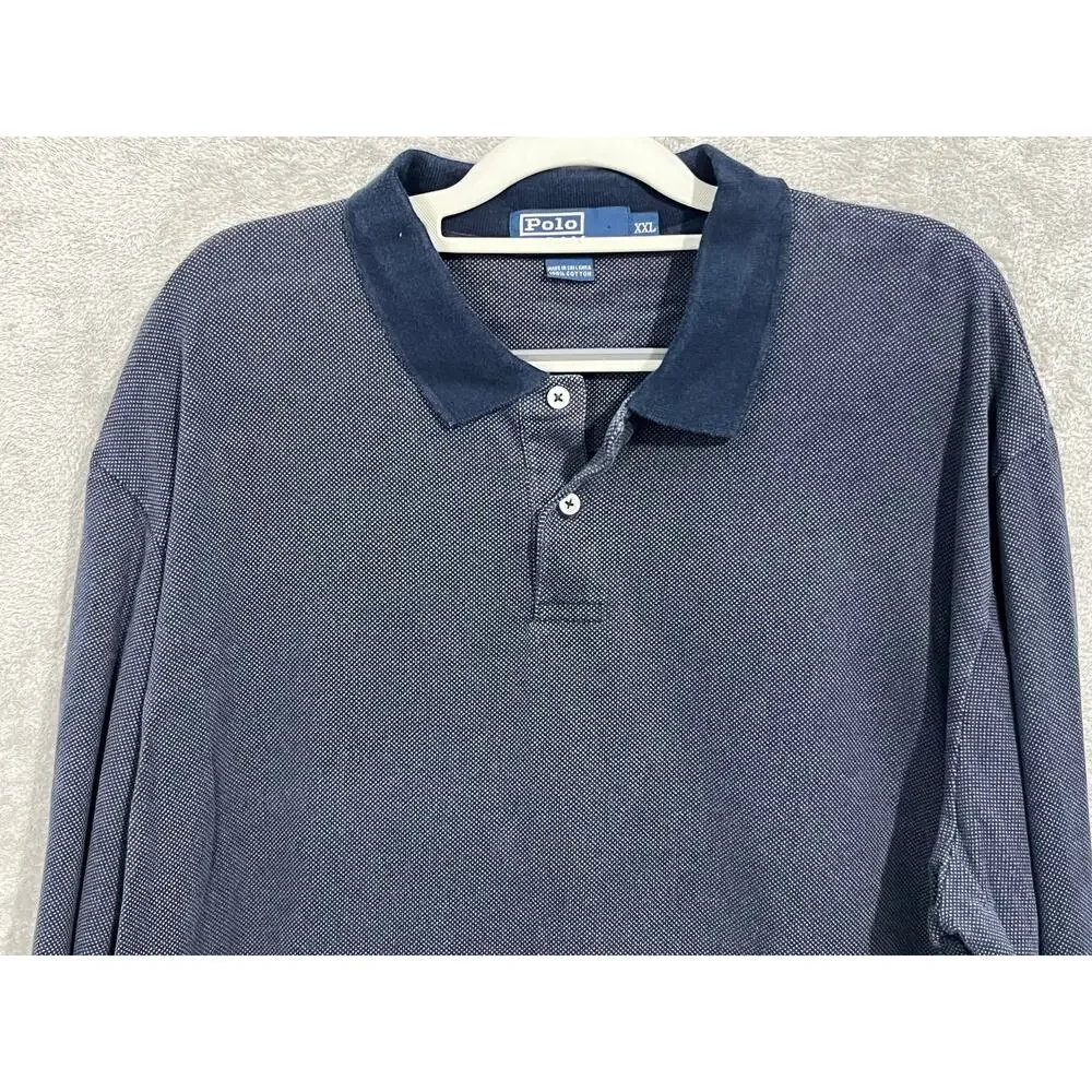 VTG Polo Ralph Lauren Long Sleeve Rugby Polo Shirt XL Navy Textured 90s Y2K
